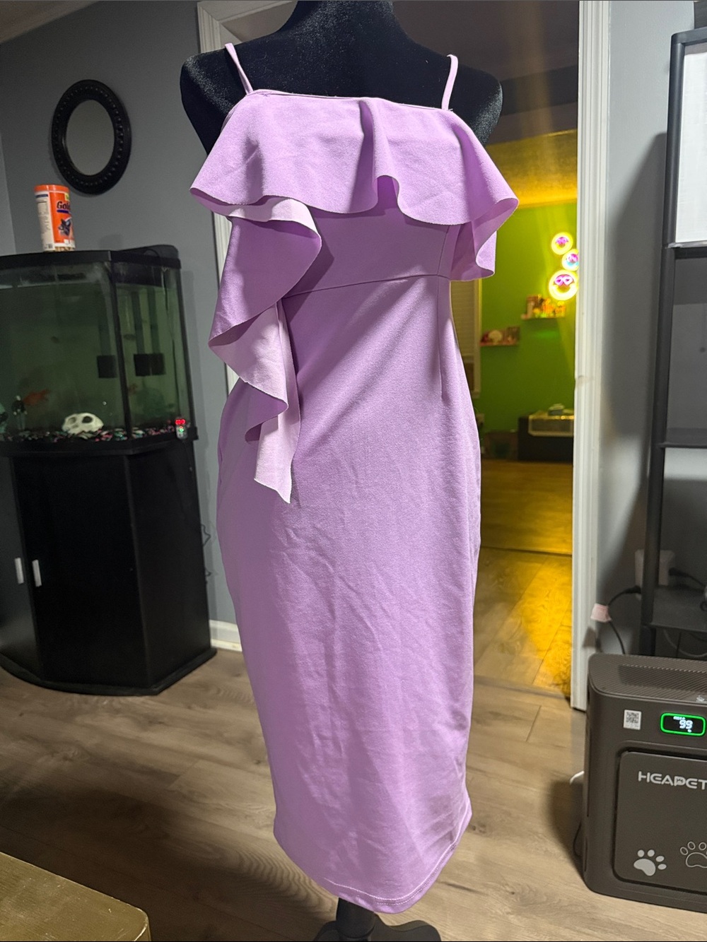 Lilac Ruffle Midi Dress with Spaghetti Straps - Women